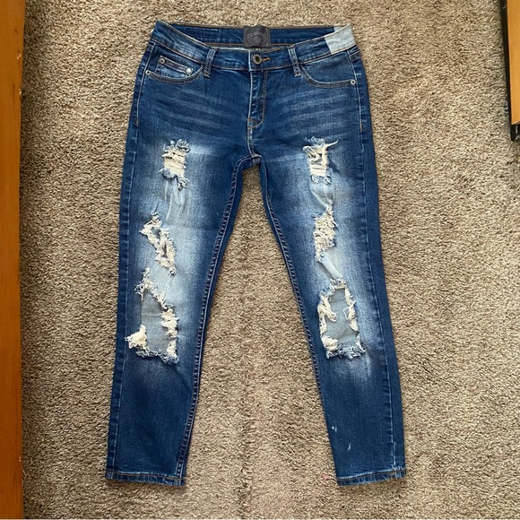 CLASSIC DENIM DISTRESSED SKINNY JEANS SZ 1 - Picture 1 of 10